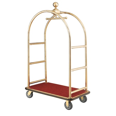 Global Industrial Gold Stainless Steel Bellman Cart Curved Uprights 6 Rubber Casters, 41-1/4L x 24W x 73H 985118GD